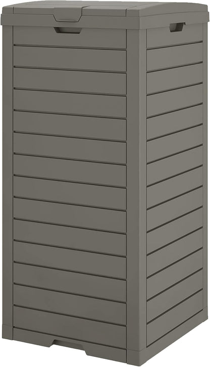 Outdoor Trash Can, 31 Gallon Garbage Can with Tiered Lid and Drip Tray, Waterproof Resin Patio