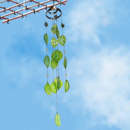 Vindar Wind Chimes, Glass Leaves Wind Chimes Outdoor Decor Handmade 32" Garden Chimes for Home