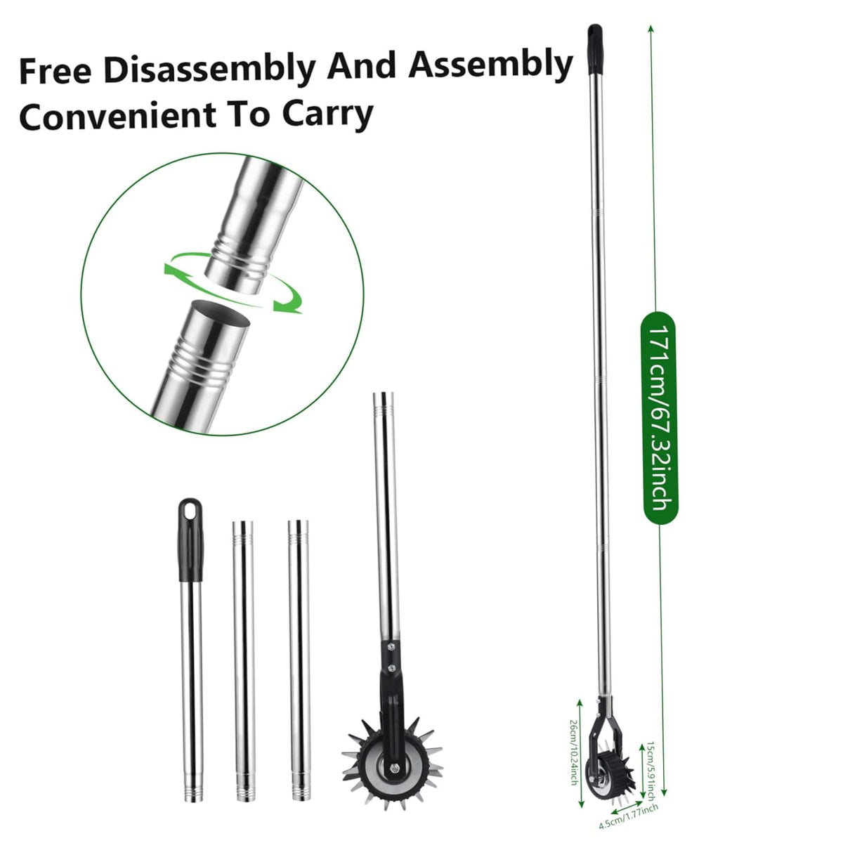 Edger Lawn Tool 67.3 Inch Manual Grass Edger with 4 Sections Stainless Steel Handle and Wheel