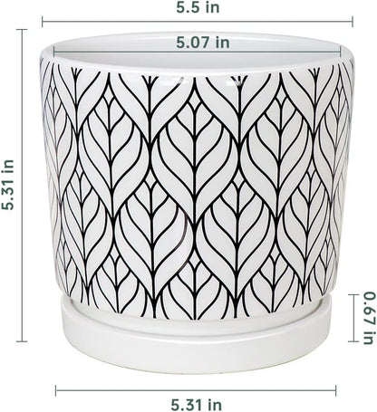 Ton Sin Plant Pots,5.5 Inch White Pots for Indoor Plants with Drainage Holes,Cylinder Flower Pot
