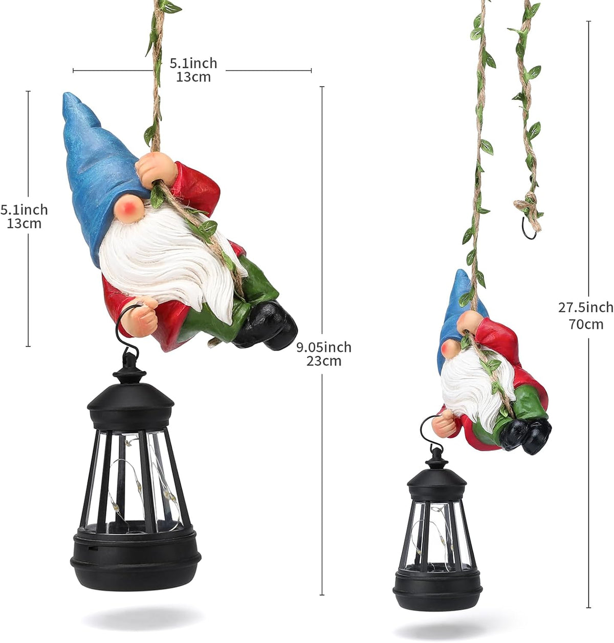 Solar Hanging Gnome Garden Statue Climbing Rope Gnome with LED Lantern Outdoor Decor Tree Hugger