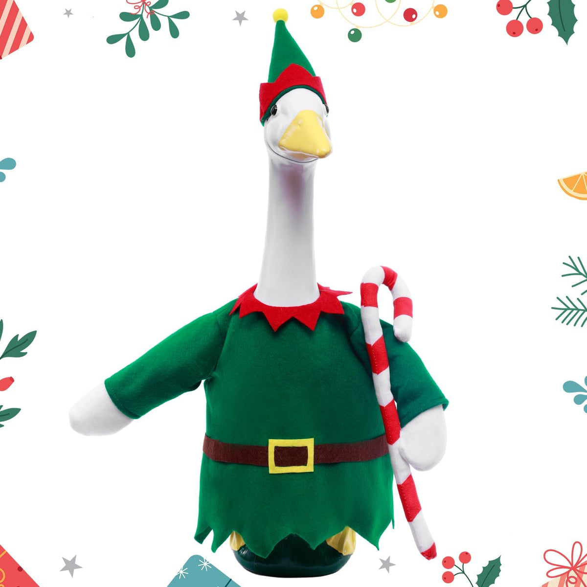 Christmas Toy Soldier Style Porch Goose Outfits,2 Pcs/Set Goose Clothes with Pointed Hat and Candy