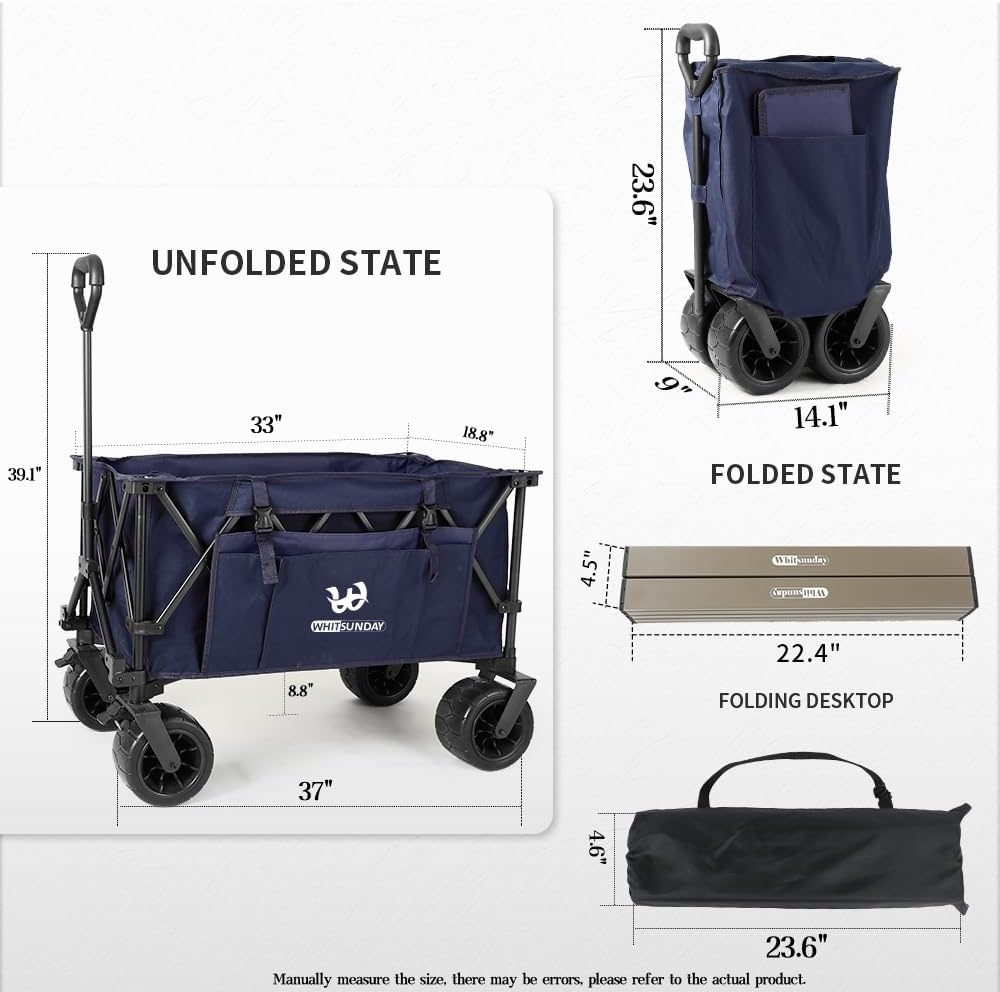 Whitsunday Collasible Wagon, Large Capacity 400Lbs, All-Terrain Wheels Heavy Duty Utility Wagon for