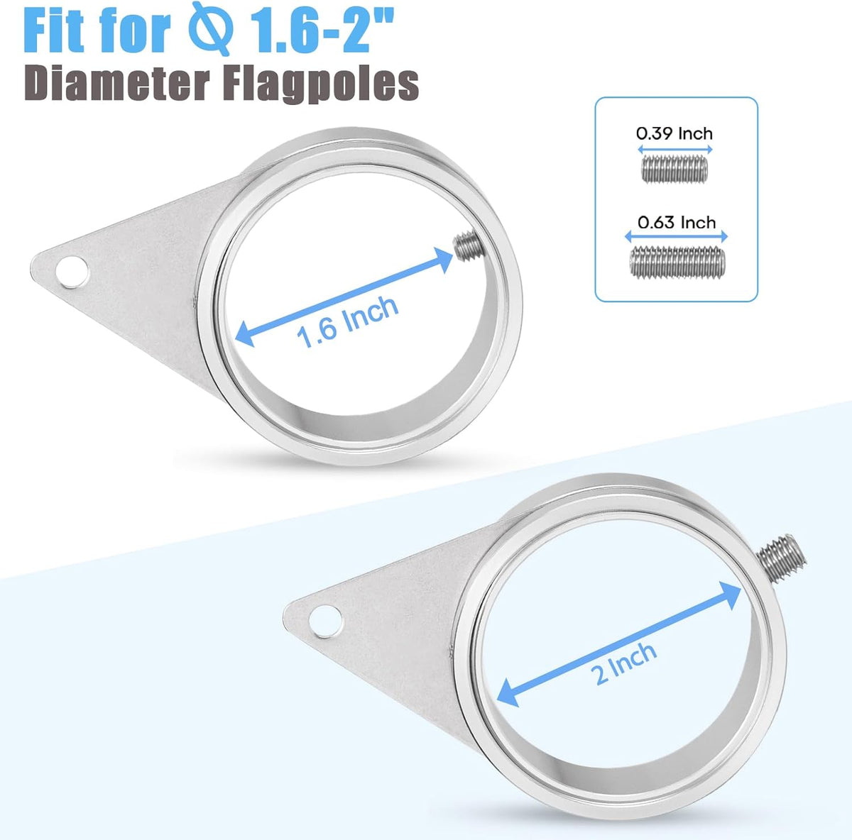 2" Large Flag Pole Rings, 2 Pcs Aluminum Alloy Spinning Flag Pole Ring Clips Swivels, 360° Rotating
