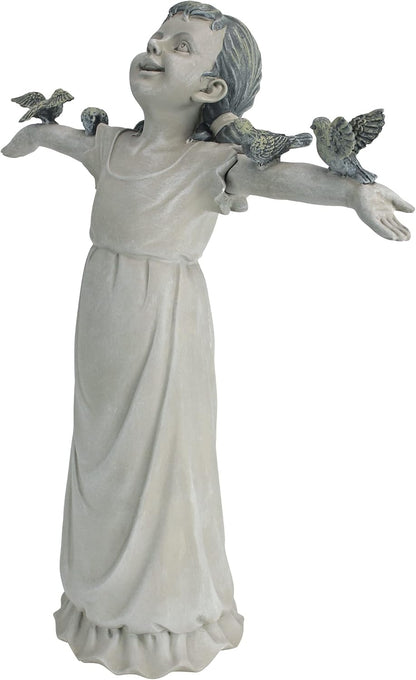 Design Toscano Basking in Glory Little Girl with Birds Outdoor Garden Statue, Medium, 16 inches