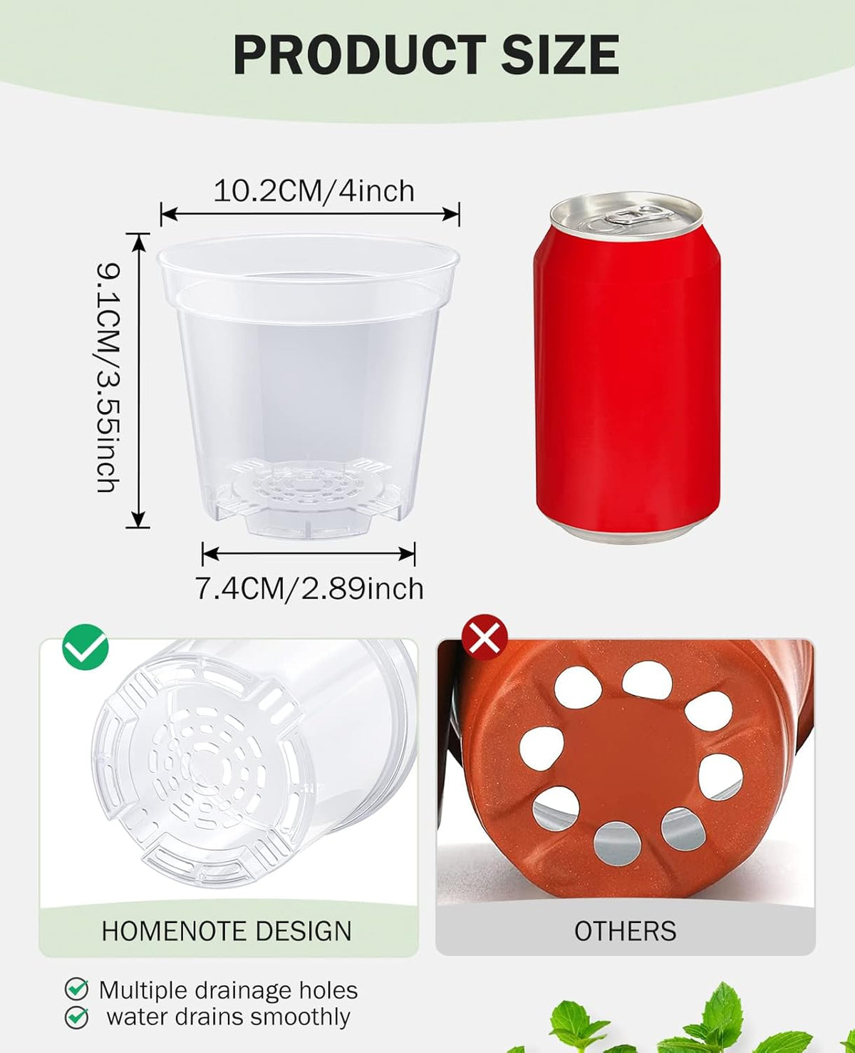 homenote Clear Nursery Pots for Plants,4 Inch Plant Pot for Planting Plastic Seedling with Drainage