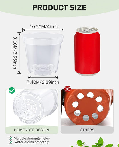 homenote Clear Nursery Pots for Plants,4 Inch Plant Pot for Planting Plastic Seedling with Drainage