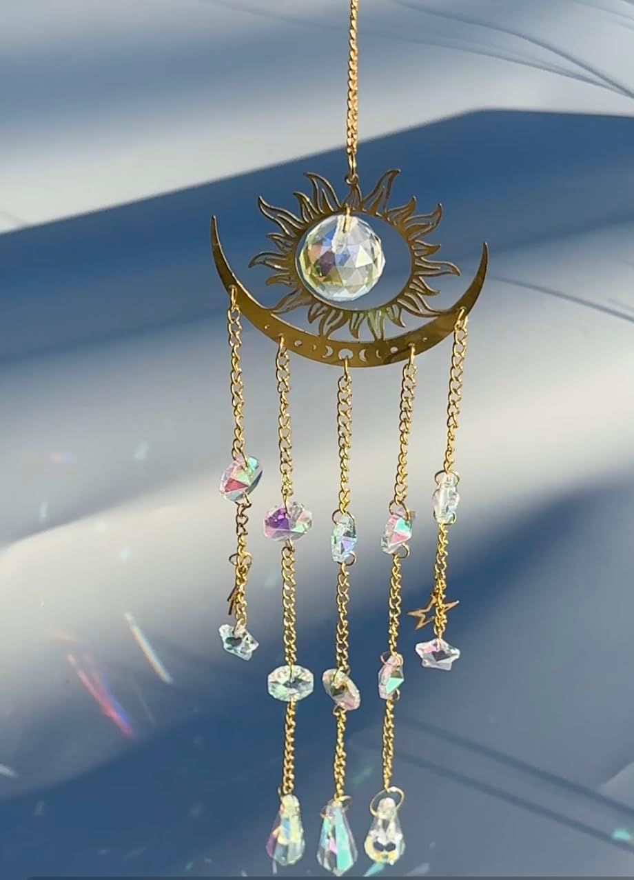 DIY Crystal Suncatcher kit with Wind Chime/Sun and Moon,Sun Catcher Dream Supplies Arts and Crafts
