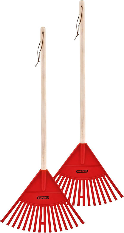 Leaf Rake, Red Kid Size Leaf Collector, Bulk Pack Gardening Rake, 24-Pack Plastic Rakes with Wood