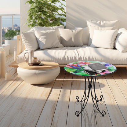18 Inch Outdoor Side Table, Hummingbird Metal Accent Table, Indoor Small Round End Tables, Plant
