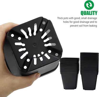 3.5 inch (9CM) Square Nursery Pots 60pcs, Sturdy Seedlings Trays 5 Pcs, Seeds Starter Germination