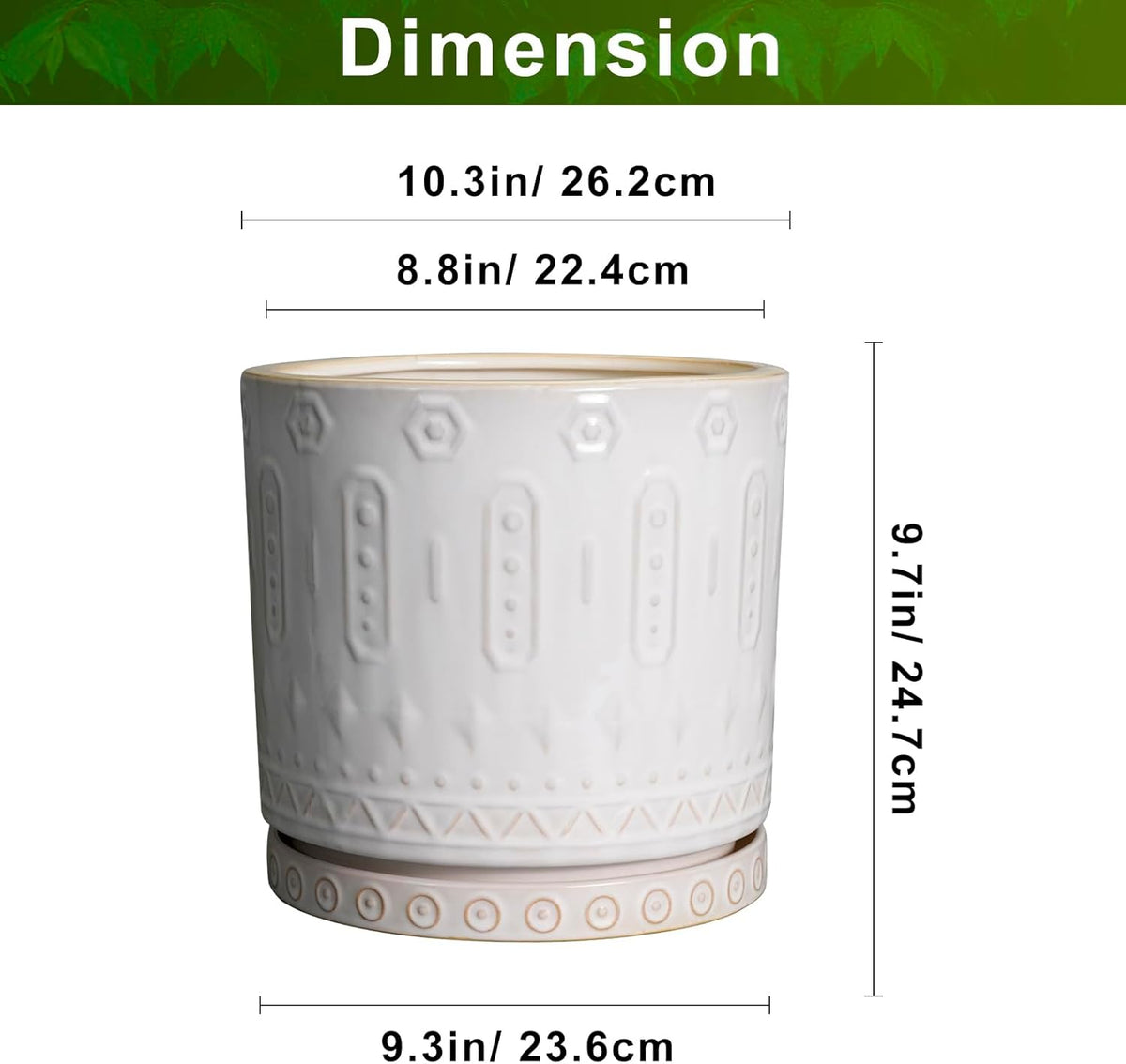 Ceramic Planter Pot - 10 Inch Plant Pot for Indoor Outdoor Plants Round Large Flower Pot with