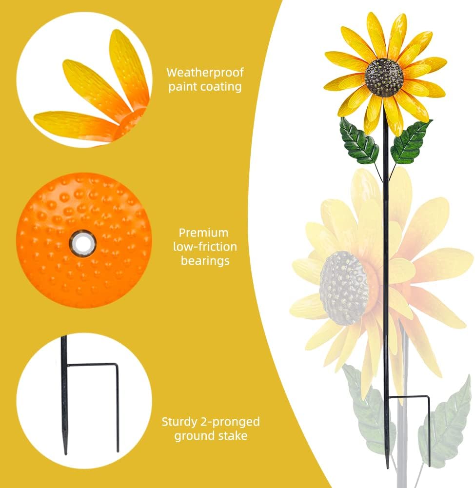 Viveta Sunflower Wind Spinner, 56" Metal Wind Spinner with Stake, Wind Spinners for Yard and Garden