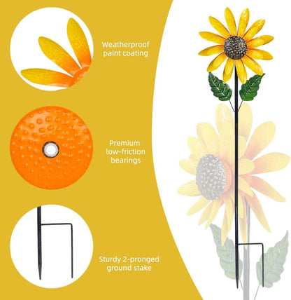 Viveta Sunflower Wind Spinner, 56" Metal Wind Spinner with Stake, Wind Spinners for Yard and Garden