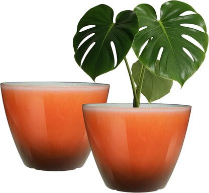 2 Pack Plastic Plant Pots with Drainage Holes, 8 inch Planter for Indoor Outdoor Plant, Garden