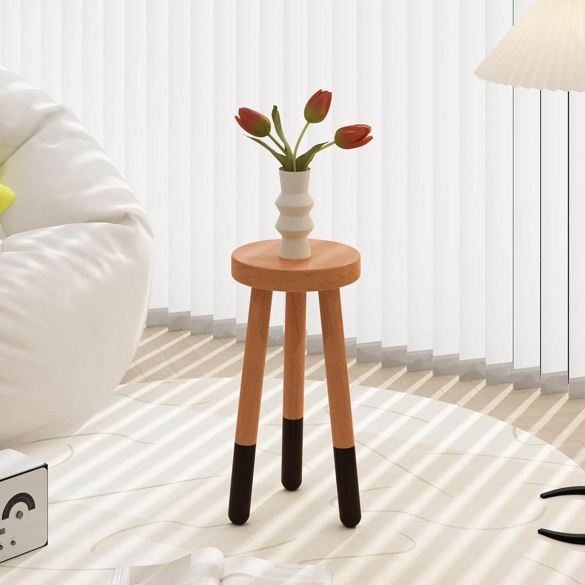 Rubber Wood 9" Round Plant Stand |Dip Dyed Black Accent Stool |Small Drinking Table |Side Table(18"