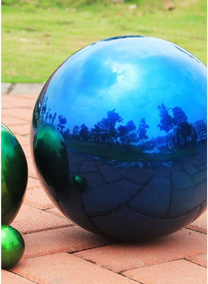 20cm/8inch Diameter Gazing Globe Mirror Ball,Blue Stainless Steel Polished Reflective Smooth Garden