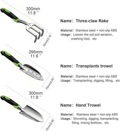 Gardening Hand Tool Set 3 Pack - MDSXO Heavy Duty Gardening Kit with Non-Slip Soft Ergonomic