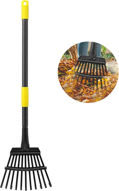 Oliynedy Adjustable Metal Garden Rake for Leaves - Long Handle 30-60", 11 Tines 9" Wide - Small
