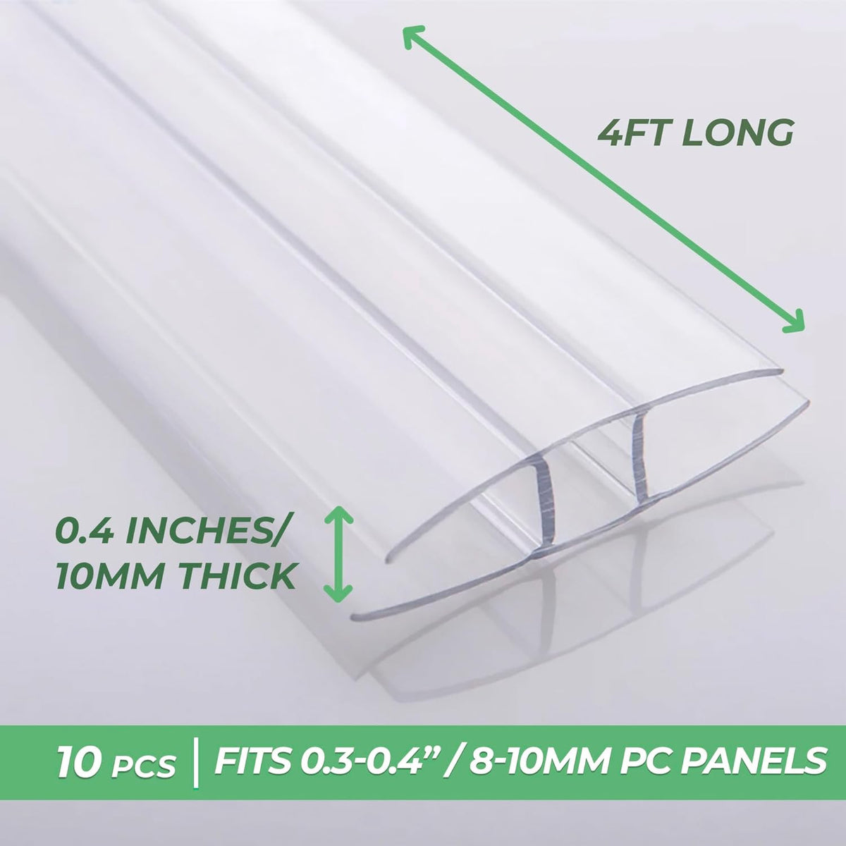 Polycarbonate Greenhouse Panels Connectors - 0.4" Thick, Fit 10mm or 8mm Twin-Wall Polycarbonate