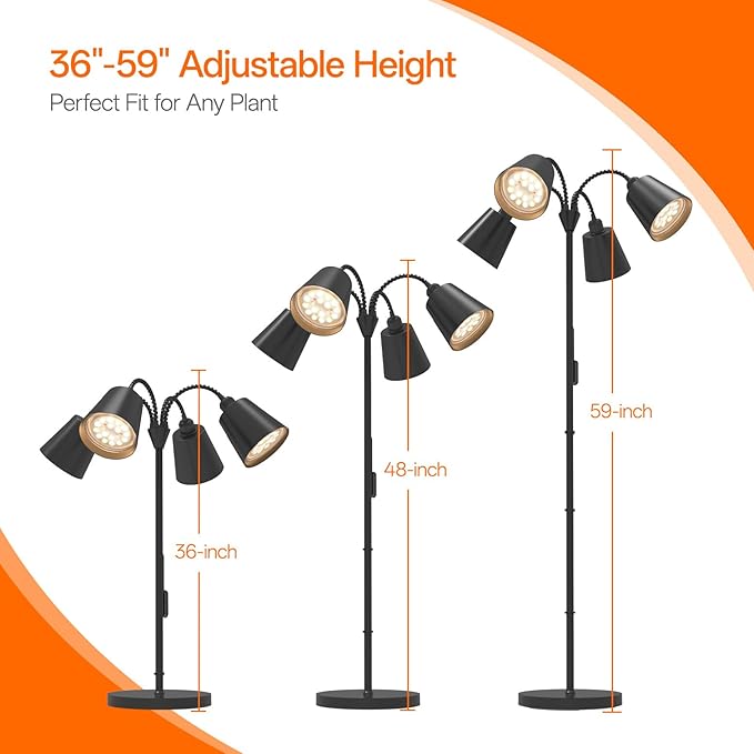 Bstrip Grow Lights for Indoor Plants, 4 Head Floor Grow Light Stand with Flexible Gooseneck, 3800K