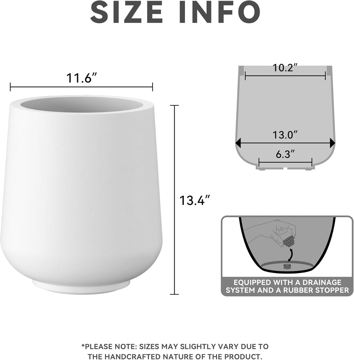 Kante 11.6" Dia Round Concrete Planter, Outdoor Indoor Large Plant Pots Containers with Drainage