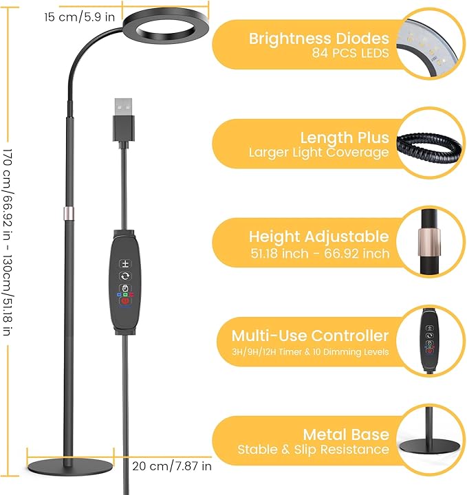 Grow Light Plant Light for Indoor Plants, Full Spectrum Grow Lamp with Pedestal Stand, Automatic