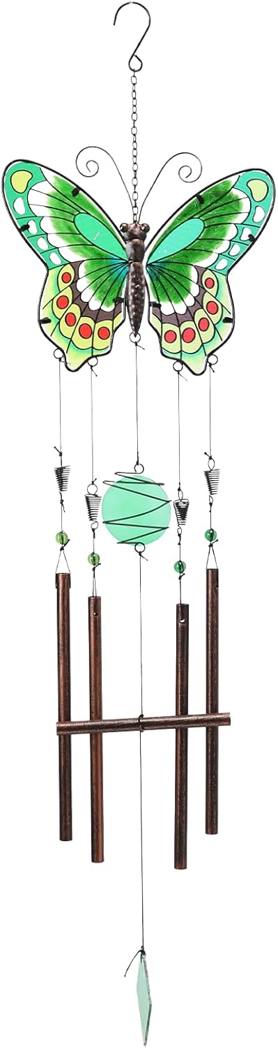 MUMTOP Butterfly Wind Chimes for Outside, Stained Glass Wind Chime Windchimes for Patio