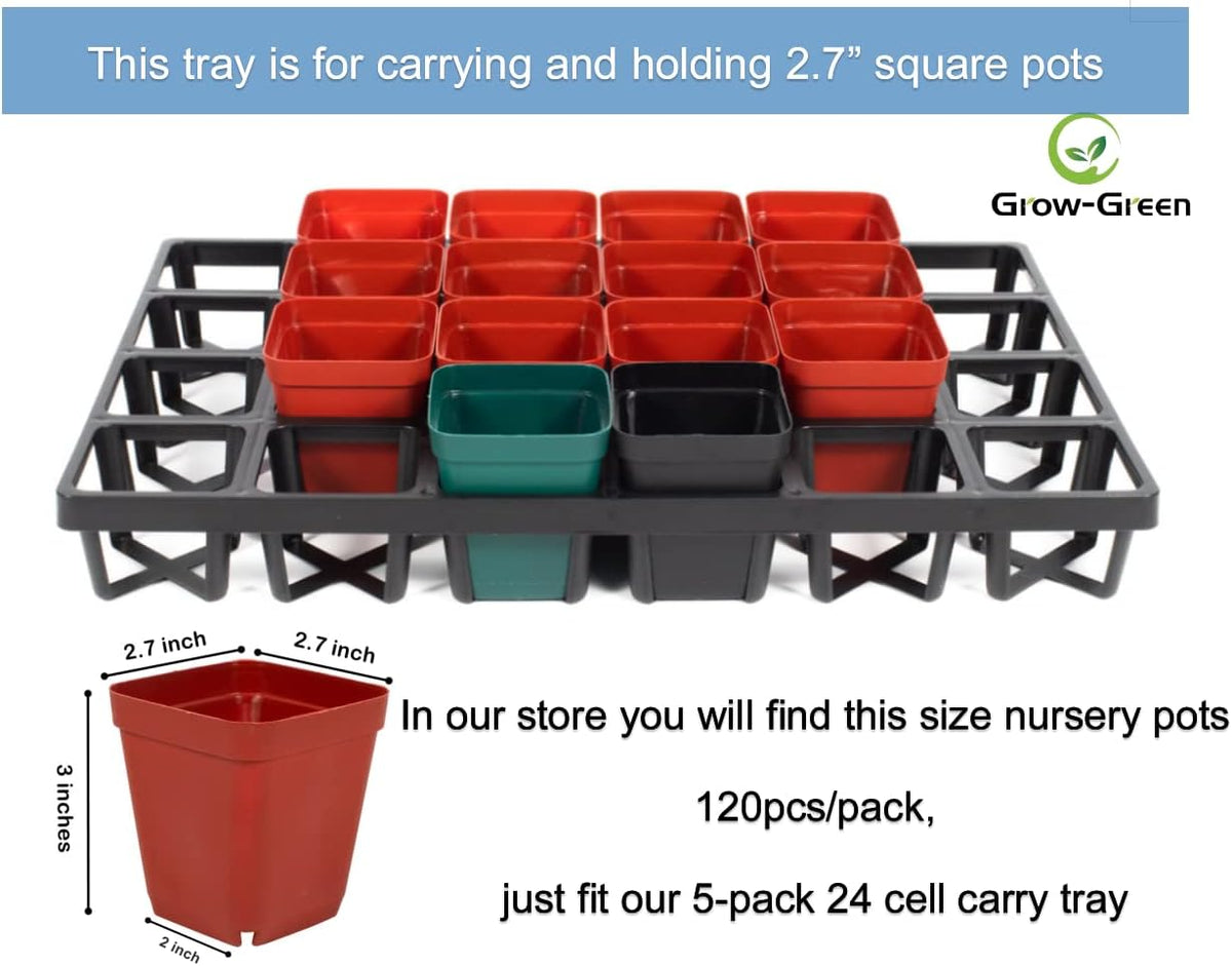 Square Nursery Pot Tray with 24 Cells, 5 Pack Plant Trays for Pots, Flower Pot Moving Tray, Plastic
