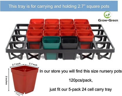 Square Nursery Pot Tray with 24 Cells, 5 Pack Plant Trays for Pots, Flower Pot Moving Tray, Plastic