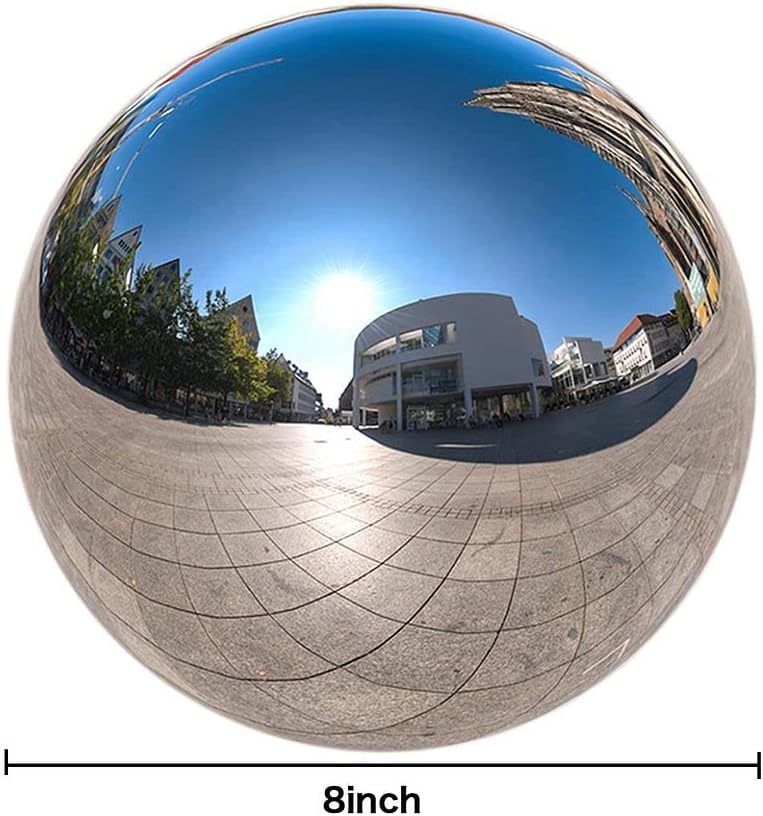 Nerien 8 Inch Gazing Ball, Stainless Steel Garden Mirror Globe, Polished Ornament Sphere, Hollow