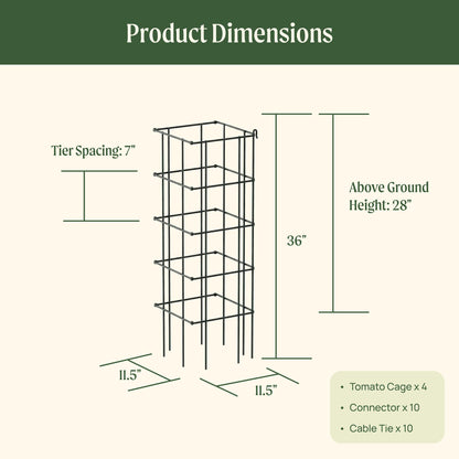 Vego Garden 4 Pack 11.5" Square Tomato Cage for Garden & Pots, Rust-Resistant Tomato Stakes Heavy