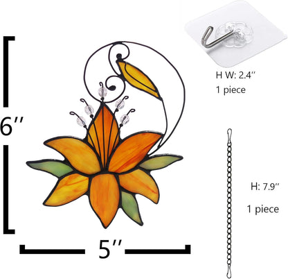Orange Tiger Lily Flower Gift for Her Women, Love Gift Stained Glass Window Hanging Floral