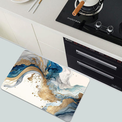 Bath Mat-Bathroom Rug，Natural Blue and Gold Marble-Absorbent Non Slip Quick Dry Stain Resistant