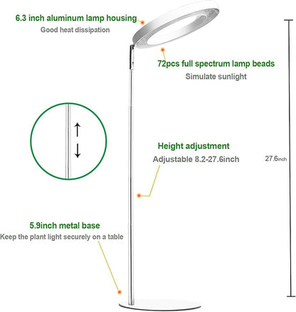 yadoker 72 LEDs Full Spectrum Plant Grow Light for Indoor Plants，Height Adjustable, 6.3" Aluminum