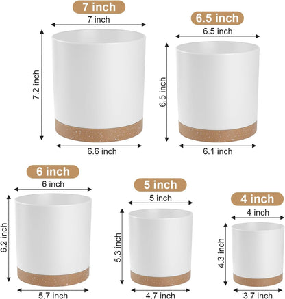 Plant Pots with Drainage Holes and Saucers – 7, 6.5, 6, 5, 4 Inch Plastic Planters for Indoor