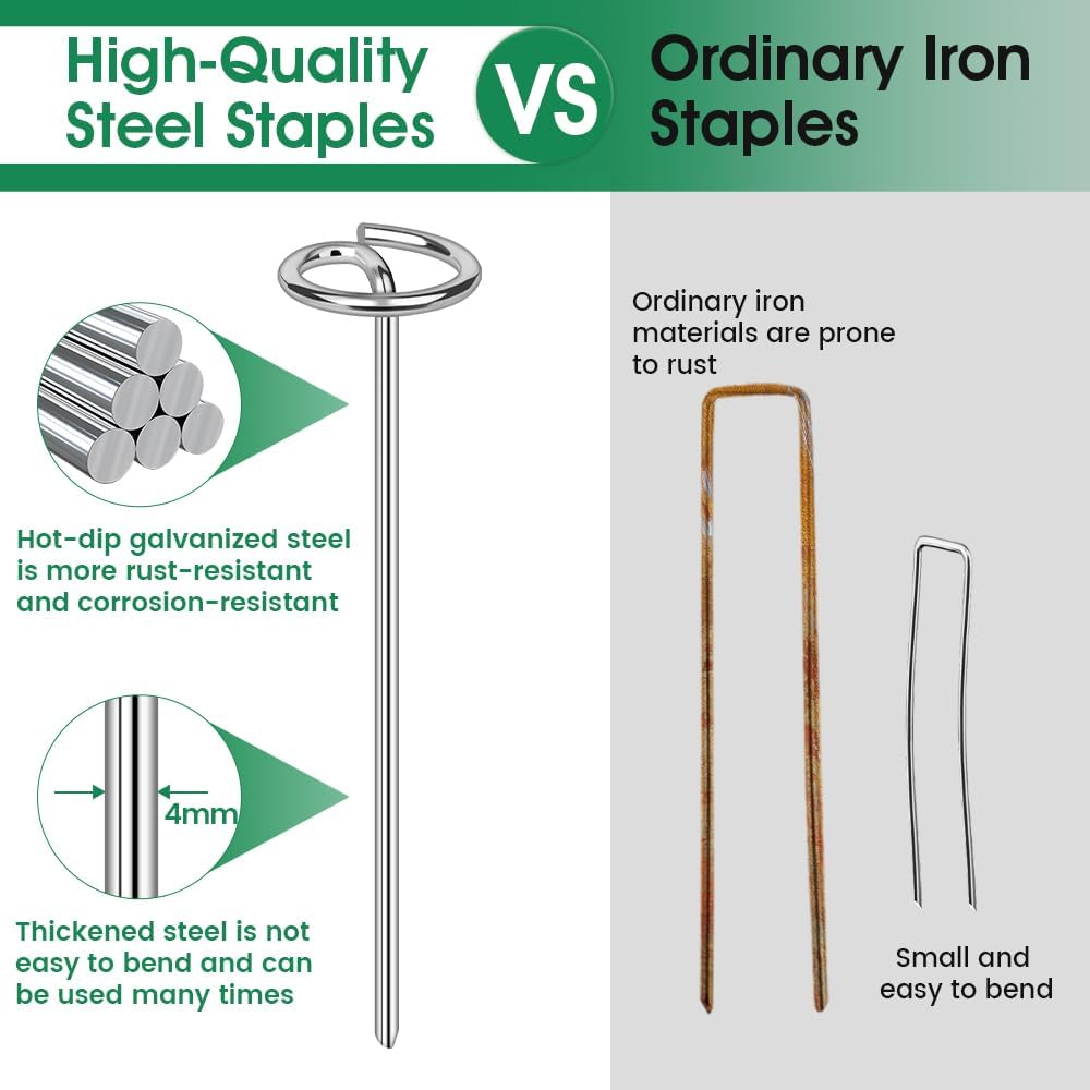300pcs Landscape Fabric Pins, Bold 8 Gauge Galvanized Steel Garden Staples, Tent Stakes Landscape