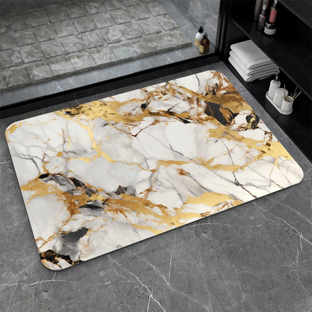 Bath Mat-Bathroom Rug，Abstract Marble Gold-Absorbent Non Slip Quick Dry Stain Resistant Easy to