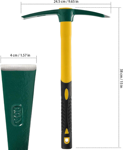 KEILEOHO 15 Inches Pick Mattock Hoe, Forged Weeding Garden Pick Axe with Rubber Handle, Weeding