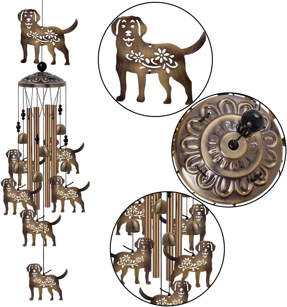 Outdoor Dogs Wind Chimes - Bronze Memorial Wind Bells, Mobile Sympathy Wind Catcher, Romantic Puppy