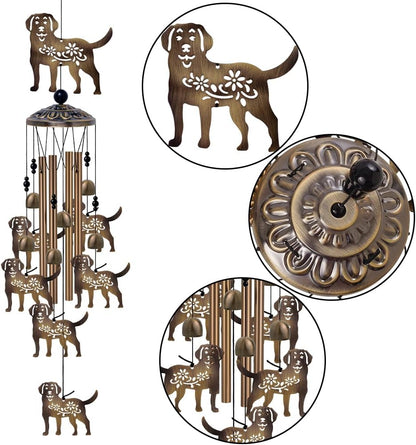 Outdoor Dogs Wind Chimes - Bronze Memorial Wind Bells, Mobile Sympathy Wind Catcher, Romantic Puppy