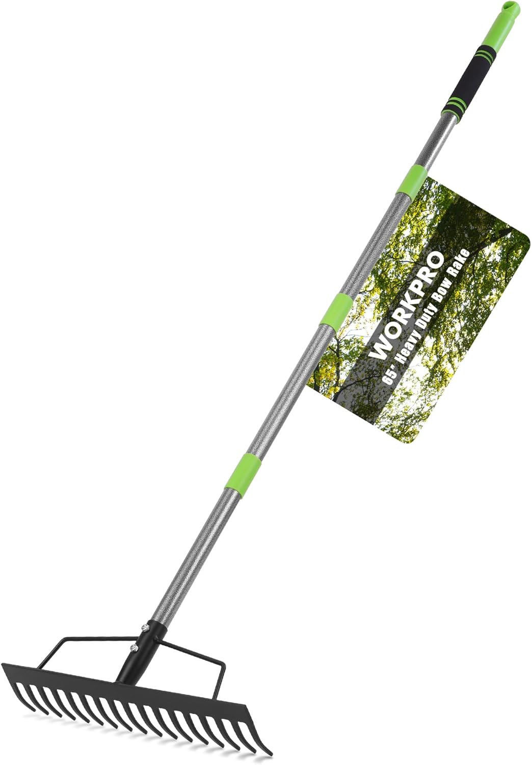 WORKPRO 65 Inch Bow Rake, 17 Tines Metal Head Rakes with High Strength Handle, Heavy Duty Garden