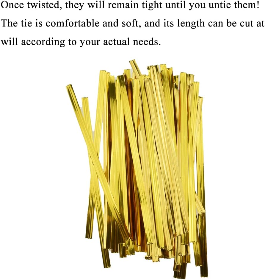 HAHIYO 300Pcs 4 inches Gold Metal Twist Ties Bread Candy Coffee Bag Ties Plant Garden Twist Ties