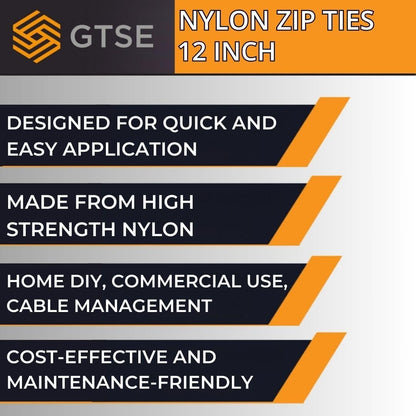 GTSE 12 Inch White/Clear Zip Ties, 100 Pack, 40lb Strength, UV Resistant Long Nylon Cable Ties