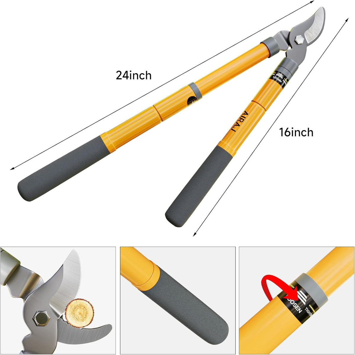 AIRAJ 16-24'' Extendable Loppers for Tree Trimming | Branch Cutter with 1.5“ Cutting Capacity |