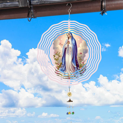 Virgin Mary Prayer Wind Spinner, Metal Wind Spinners Outdoor Indoor,Virgin Mary Hanging Garden