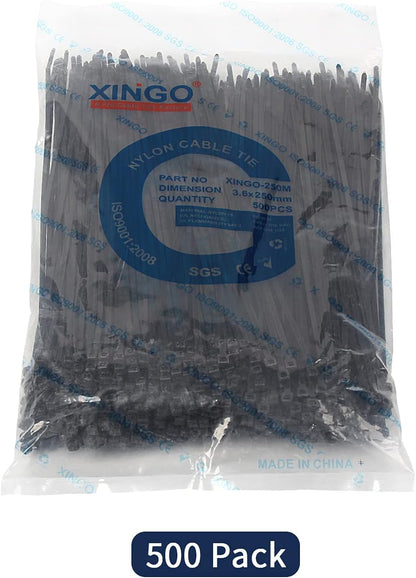 XINGO 10 Inch Cable Zip Ties (500 Pack), 40 Lbs Tensile Strength-Heavy Duty, Self-Locking Nylon
