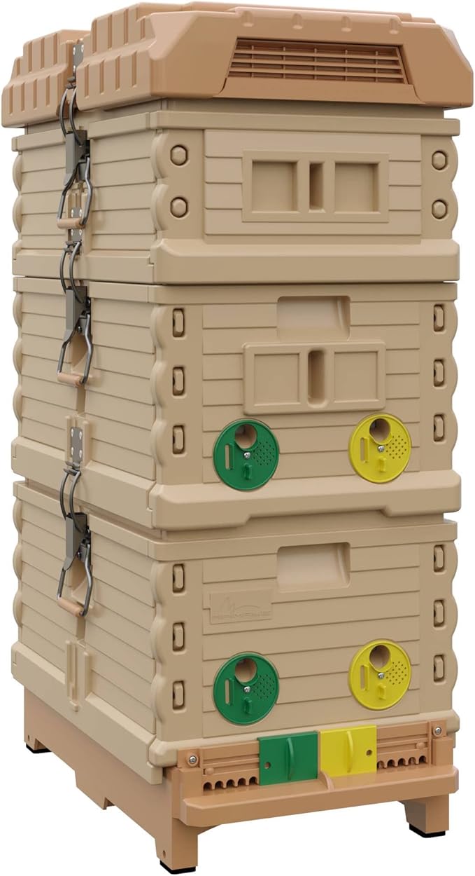Apimaye Insulated 7 Frame Langstroth Nucleus Assembled Bee Hive Set (Tan Hive wih No Frames)