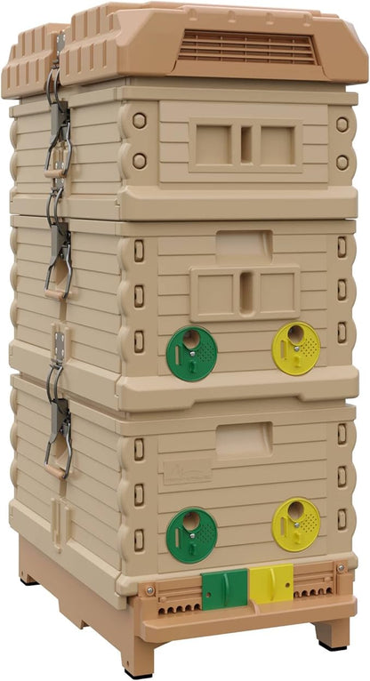 Apimaye Insulated 7 Frame Langstroth Nucleus Assembled Bee Hive Set (Tan Hive wih No Frames)