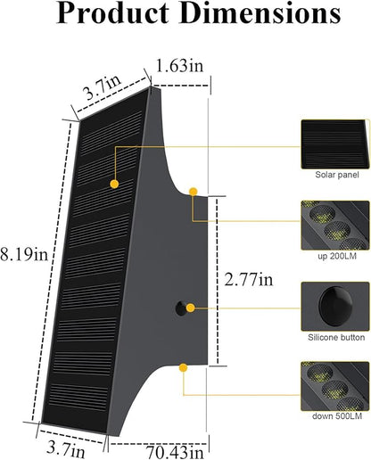 Solar Sconce Lights Outdoor, Dimmable Solar Wall Lights Up and Down, 3000K 700LM Solars Lights